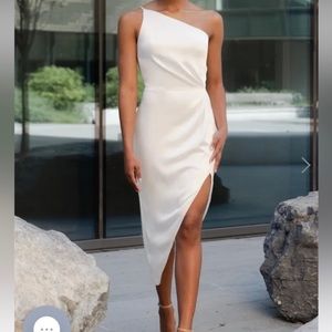 Jenny Yoo - Calla dress. White, one shoulder with slit.